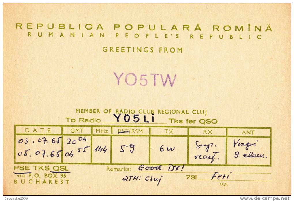 ZS30591 Cartes QSL Radio YO5TW ROMANIA Used Perfect Shape Back Scan At Reques - Radio