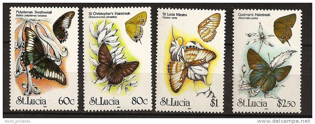 Sainte Lucie Lucia 1991 N° 969 / 72 ** Papillons, Battus Polydamas Lucianus, Chlorostrymon Simaethis, Mestra Cana - St.Lucia (1979-...)