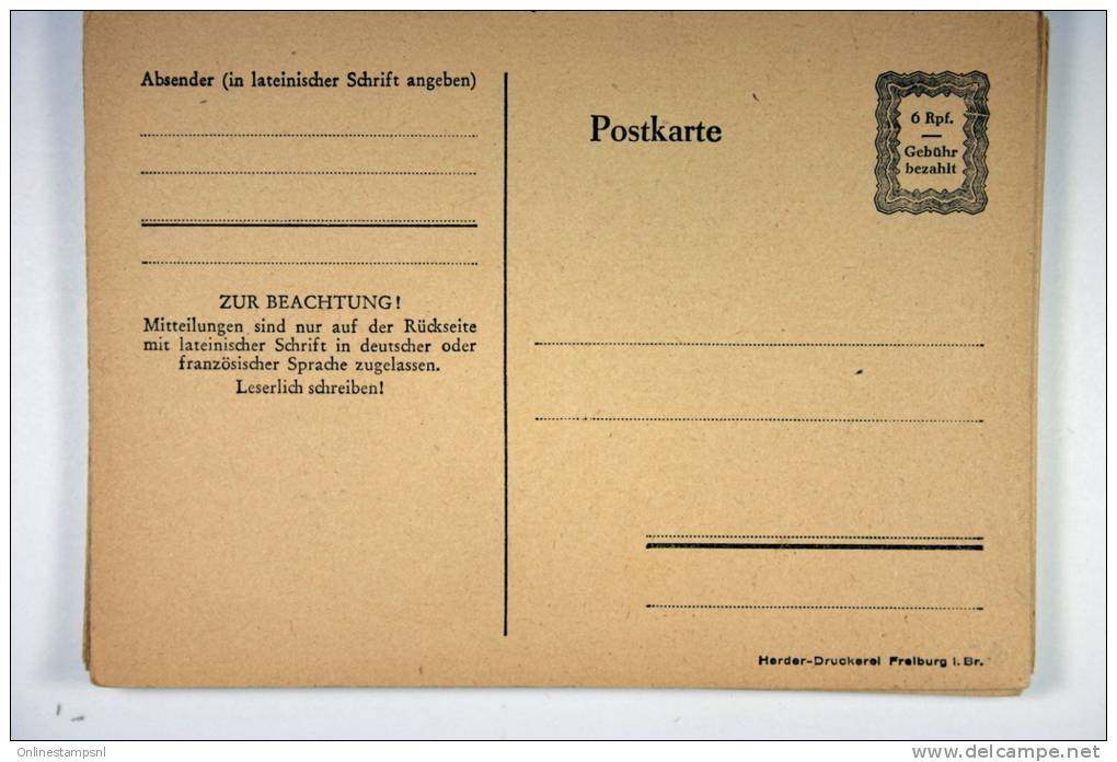 Deutschland: Privat Postkarte 6 Rpf, Gebuhr Bezahlt, Harder-Druckerei Freiburg - Enteros Postales Privados