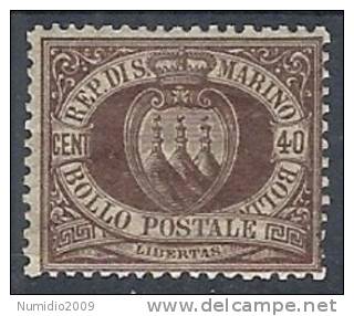 1892-94 SAN MARINO STEMMA 40 CENT MH * - RR10211 - Unused Stamps