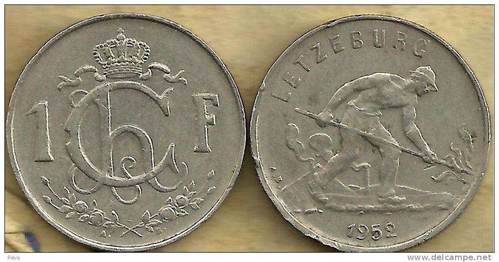 LUXEMBOURG 1 FRANC CROWN FRONT  MAN IN FIELD BACK 1952 KM46.1  READ DESCRIPTION CAREFULLY !!! - Lussemburgo