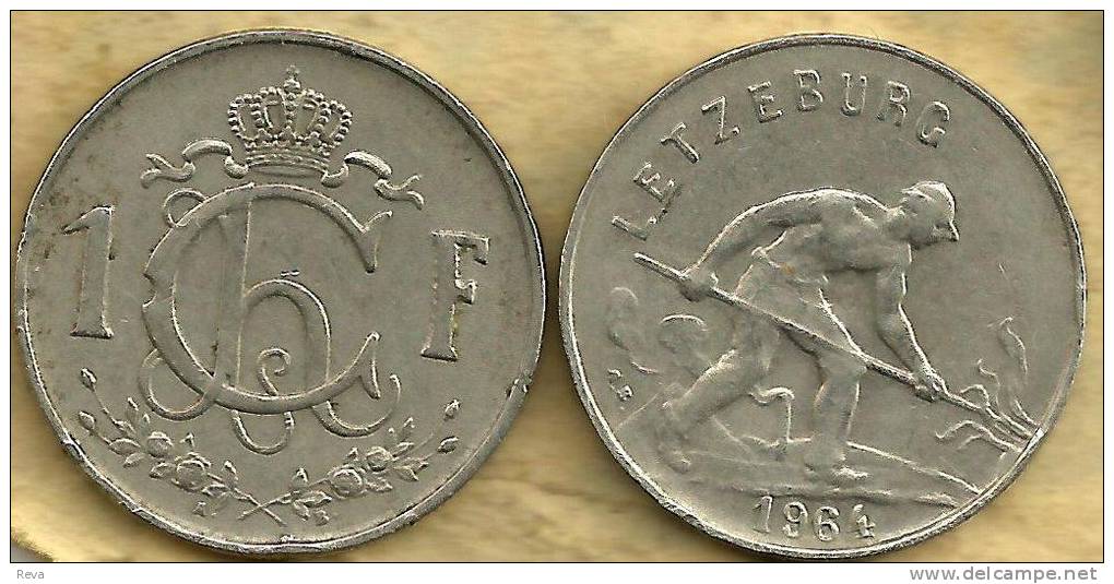 LUXEMBOURG 1 FRANC CROWN FRONT  MAN IN FIELD BACK 1952 KM46.1  READ DESCRIPTION CAREFULLY !!! - Lussemburgo