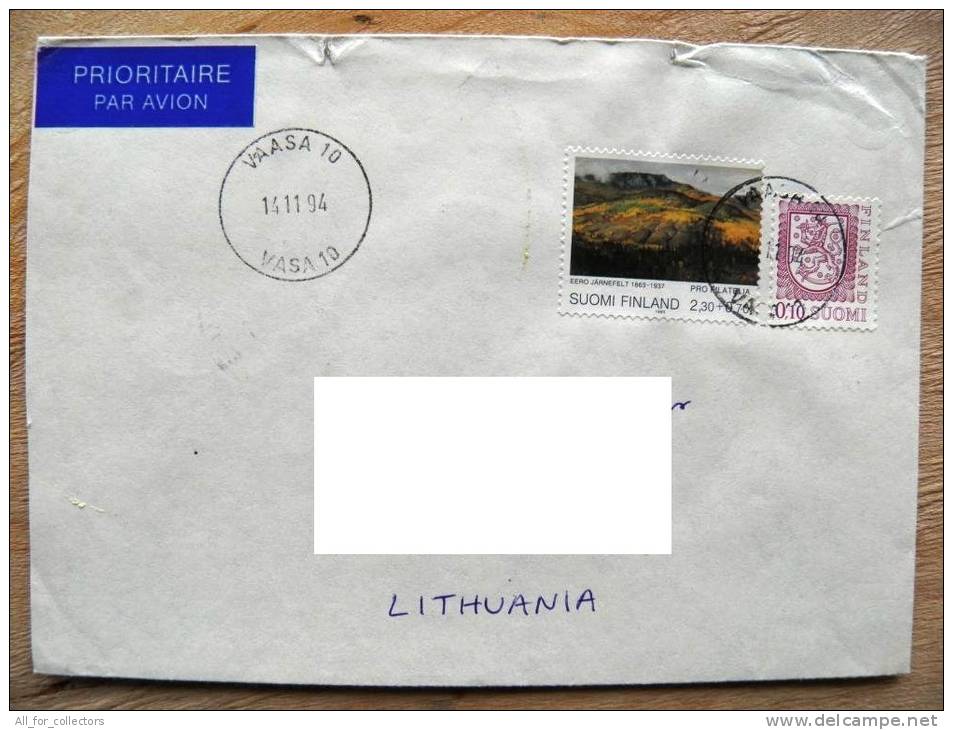 Cover Sent From Finland To Lithuania, 1994 Art Painting Jarnefelt - Lettres & Documents