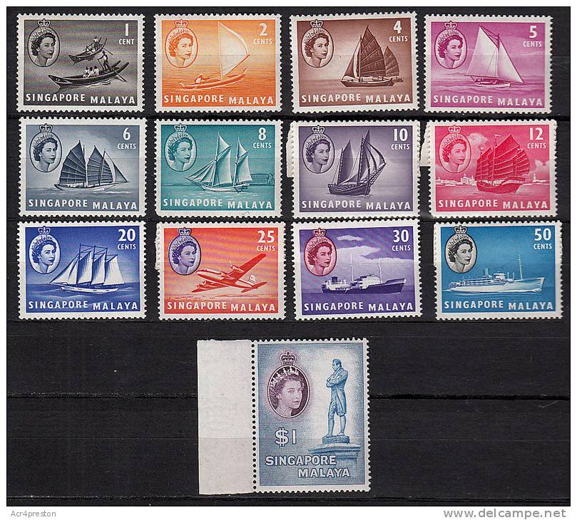 Msc479 Singapore 1955, SG38-50 Definitive Set To $1, Unmounted Mint - Singapore (...-1959)