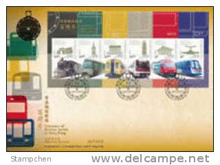 FDC Hong Kong 2010 Centenary Of Railway Service Stamps S/s (A) Train Museum Clock MRT Tramsway Airport - Cartas & Documentos