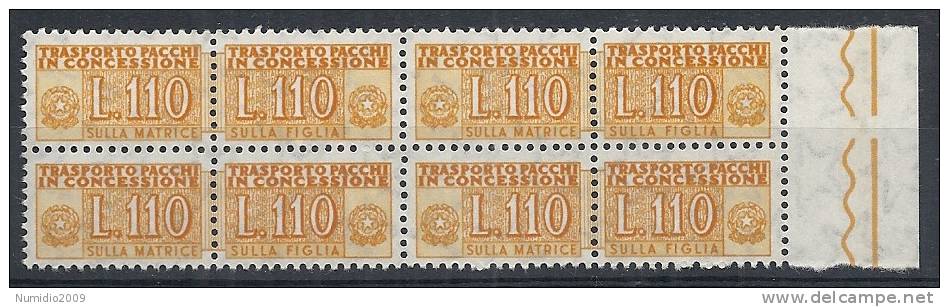 1955-81 ITALIA PACCHI IN CONCESSIONE STELLE 110 LIRE QUARTINA MNH ** - RR10355 - Concessiepaketten