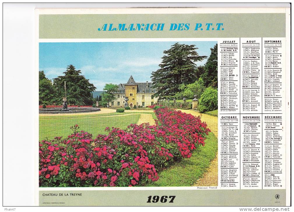 Almanach Des PTT 1967 "au Bas De La Piste / Château De La Treyne" Lot, Dordogne, Station De Ski, Skieurs, Bar OBERTHUR - Formato Grande : 1961-70