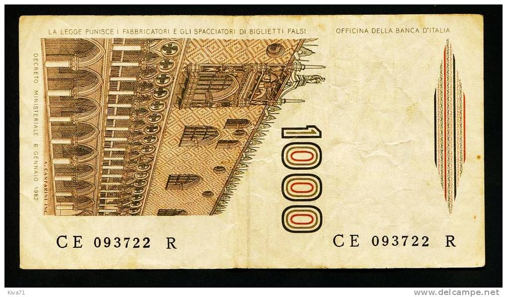 1000  Lire " ITALIE "      Vf      Usagé2 - 1000 Lire