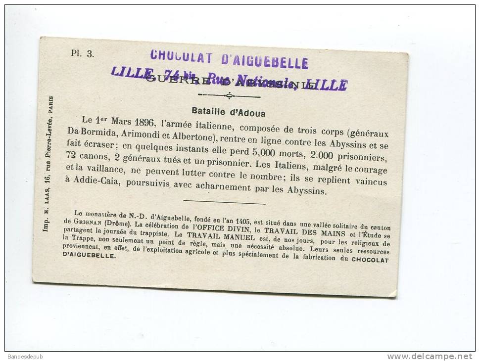 AIGUEBELLE  CHROMO COLONISATION ABYSSINIE ADOUA ITALIE CANON - Aiguebelle