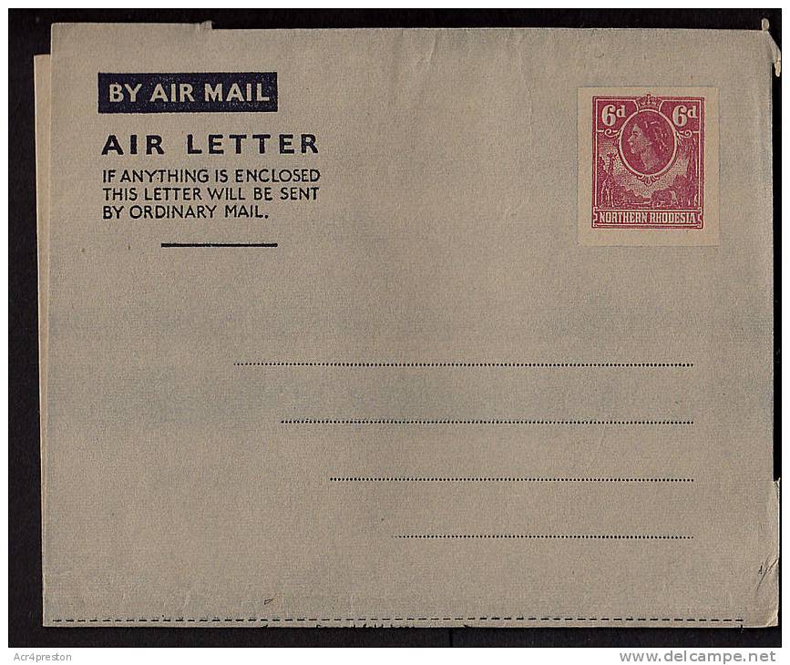 Cov527 Northern Rhodesia QE2 Air Letter, Aerogramme, Unused - Rodesia Del Norte (...-1963)