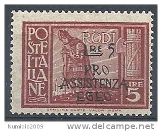 1943 EGEO OCCUPAZIONE TEDESCA PRO ASSISTENZA 5 LIRE MNH ** - RR10544 - Egée (Occ. Allemande)