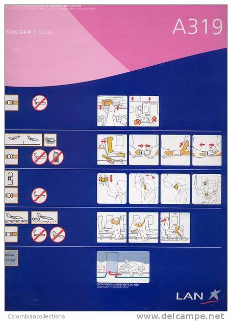 Lote TSA11, Colombia, LAN, A 319, Tarjeta De Seguridad, Safety Card, Mas Grande - Consignes De Sécurité