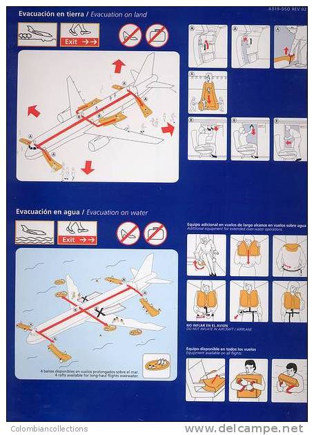 Lote TSA11, Colombia, LAN, A 319, Tarjeta De Seguridad, Safety Card, Mas Grande - Consignes De Sécurité