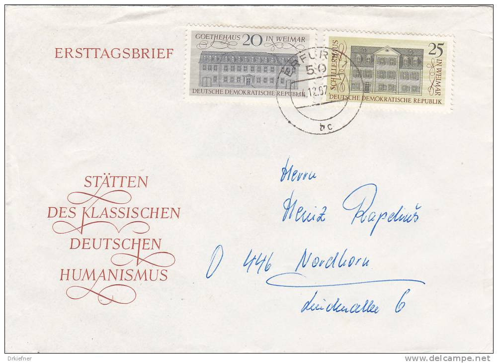 DDR 1329-1330 MiF, Auf Brief Mit Stempel: Erfurt 4.12.1967, Weimar - Brieven En Documenten