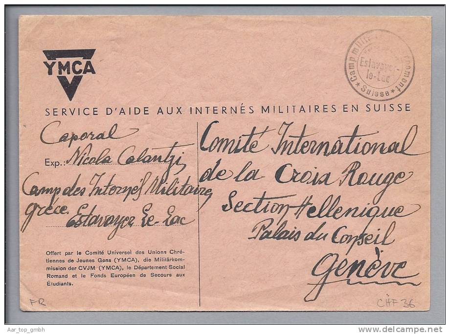 CH Heimat FR Estavayer-le-Lac Ca.1940 Intemieten-Stempel Auf YMCA-Brief - Lettres & Documents