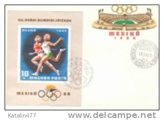 1968. Hungary, Summer Olympic Games,Mexico,, Block, FDC - FDC