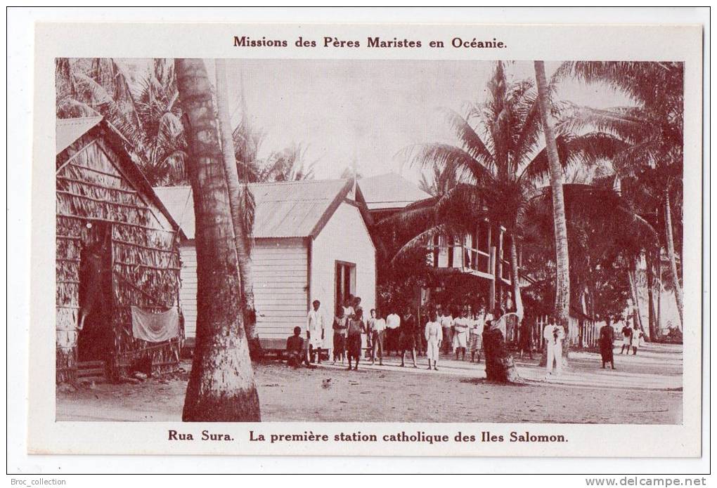 Missions des Pères Maristes en Océanie, archipel des Salomons, pochette de 12 cartes postales, 14 scans