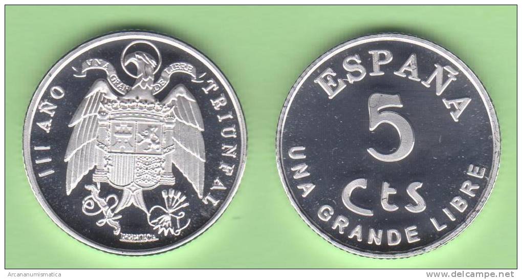 VERY  RARE!!!!  SPAIN/ESPAÑA / Estado Español 5 Céntimos 1.937 Zinc SC  T-DL-10.090 Ital. - Sonstige & Ohne Zuordnung