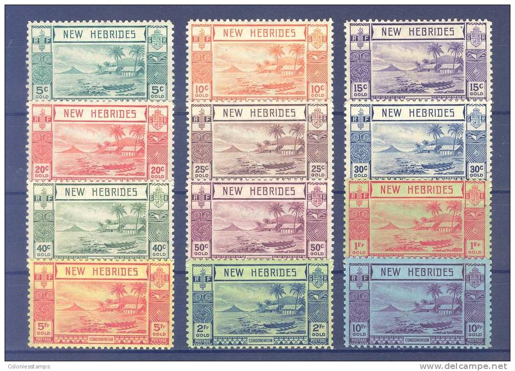 (S1220) NEW HEBRIDES (BRITISH), 1938 (Beach Scene). Complete Set. Mi ## 97-108. MLH* - Unused Stamps