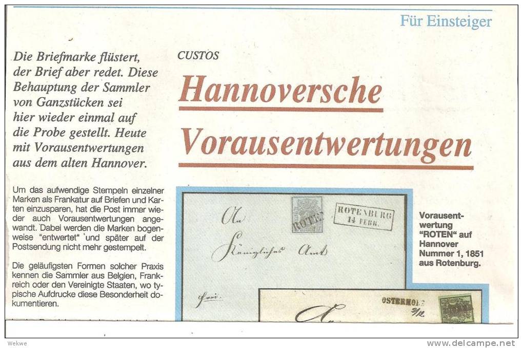 Hannover Vorausentwertungen - Filatelia E Historia De Correos