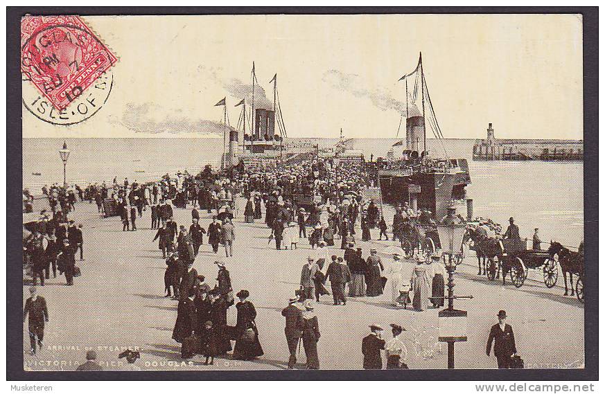 United Kingdom PPC Isle Of Man Arrival Of Steamer Victoria Pier DOUGLAS 1910 To Austria Written In ESPERANTO (2 Scans) - Insel Man