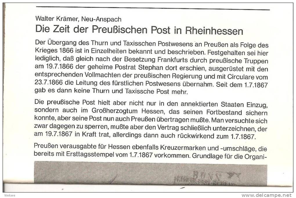 Rheinhessen /  Die Preussische Post Ab 1866 (3 DIN A5 Seiten) - Filatelia E Historia De Correos