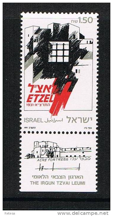 ISRAEL  60 JAAR  ORGANITATIE  ETZEL   1991 ** MET TAB - Unused Stamps (with Tabs)