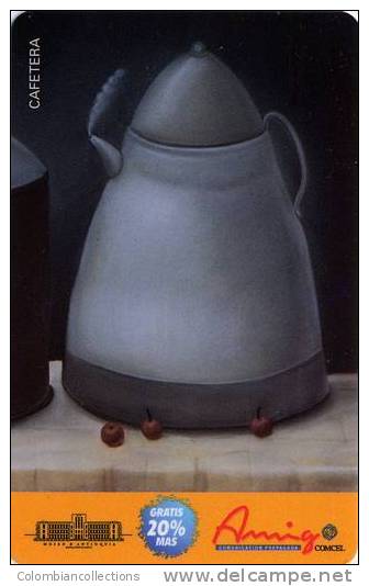 Lote TT96, Colombia, Tarjeta Telefonica, Phone Card, Comcel, Fernando Botero, Cafetera, 20.000, Arte, Art, Used - Colombia