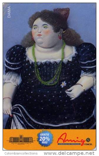 Lote TT97, Colombia, Tarjeta Telefonica, Phone Card, Comcel, Fernando Botero, Dama, 20.000, Arte, Art, Used - Colombia