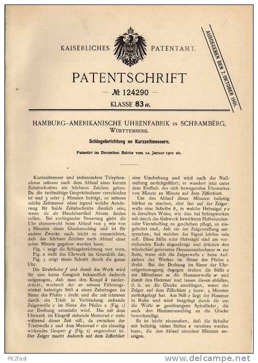 Original Patentschrift - Amerikanische Uhrenfabrik In Schramberg , 1901 , Stoppuhr , Zeitmesser , Uhr !!! - Autres & Non Classés