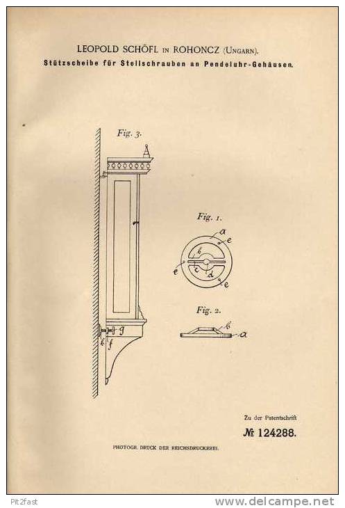 Original Patentschrift - L. Schöfl In Rohoncz , Ungarn , 1900 , Pendeluhr , Uhr , Gehäuse , Wanduhr !!! - Autres & Non Classés