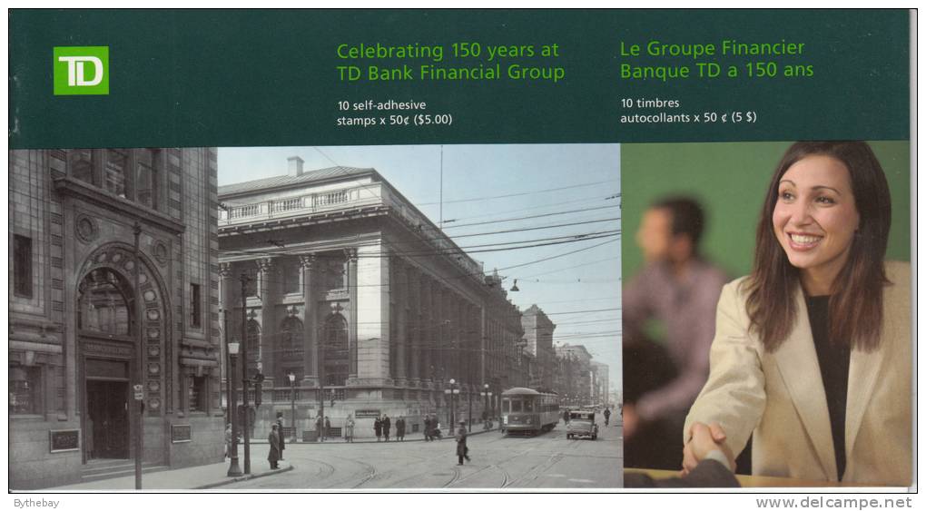 Canada #BK309 Pane Of 10 50c Toronto Dominion Bank 150 Years In Prestige Booklet - Full Booklets