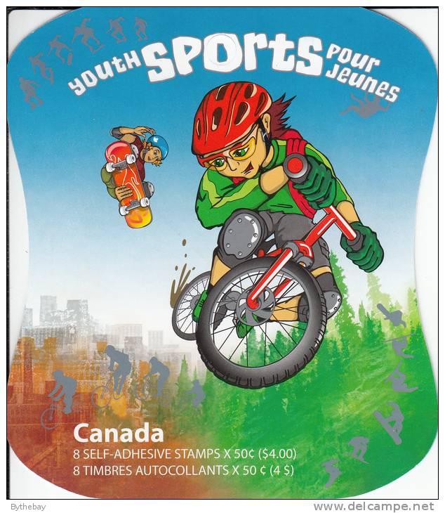 Canada #BK312 Pane Of 8 50c Youth Sports - Wall Climbing, Skateboarding, Mountain Biking, Snowboarding - Cuadernillos Completos