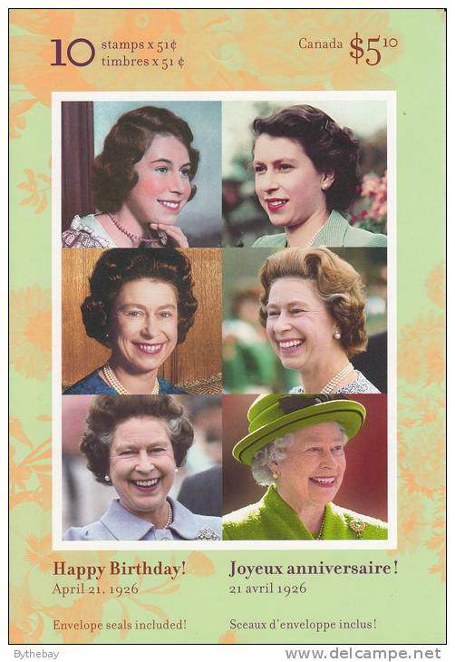 Canada #BK321 Pane Of 10 51c Queen Elizabeth II´s 80th Birthday - Carnets Complets