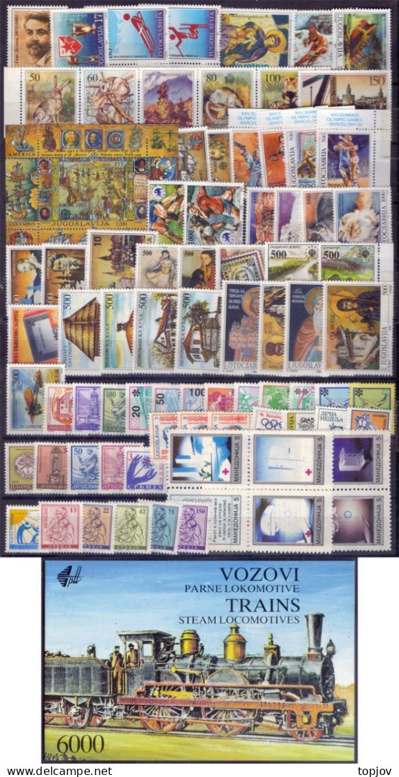 1992 - YUGOSLAVIA - COMPLETE YEAR -  58 V + 1 Bl + Canet  + 14 Tax - **MNH - Années Complètes