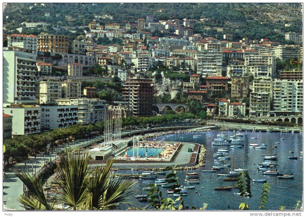 CPSM - MONACO - MONTE-CARLO - LA CONDAMINE - LA PISCINE OLYMPIQUE - Timbre Philatélique - Flamme Monaco - Coul - 1965 ! - La Condamine