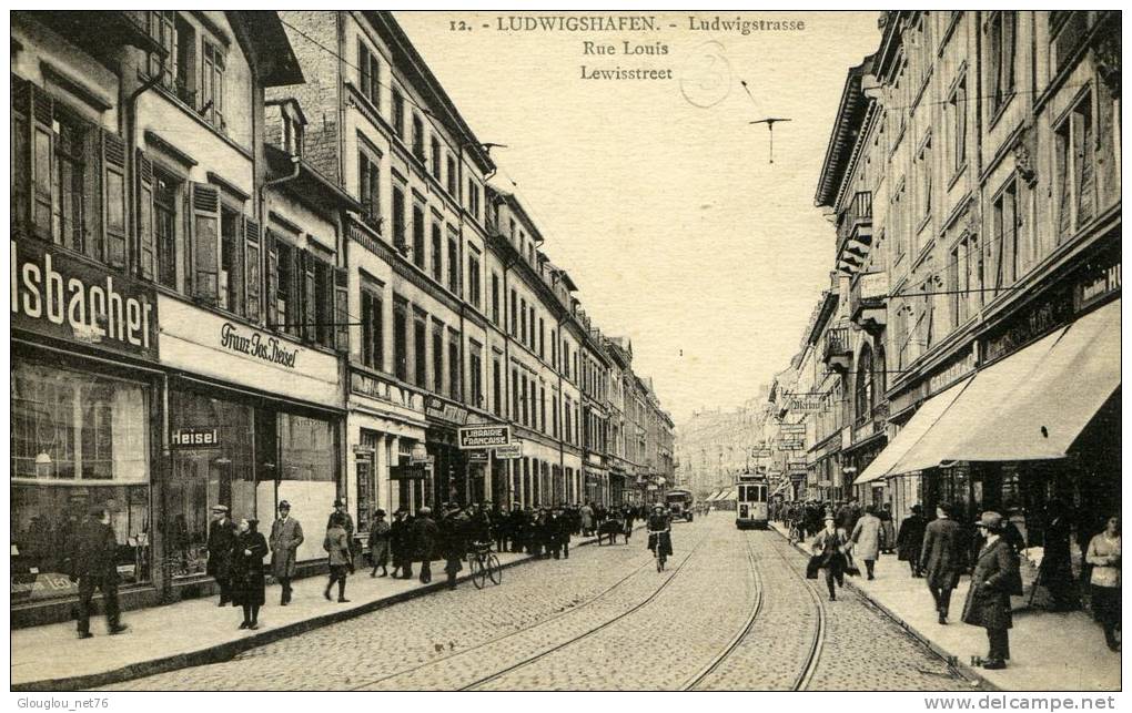 LUDWIGSHAFEN...RUE LOUIS AVEC COMMERCES,TRAM....CPA .ANIMEE - Ludwigshafen