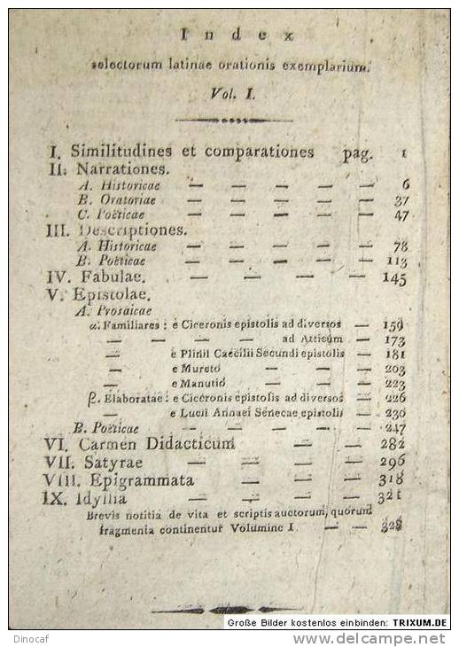 SELECTA LATINAE ORATIONIS EXEMPLARIA, Vol. I, **1808**, In Lateinischer Sprache, 343 Seiten, In Latino - Libri Vecchi E Da Collezione