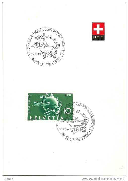 Sonderstempel  "75e Anniversaire De L'Union Postale Universelle UPU, Berne"       1949 - Lettres & Documents