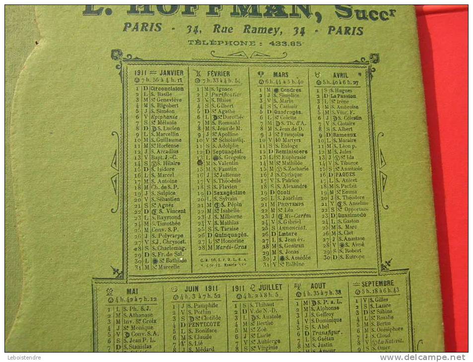 CALENDRIER 1911 SORTE DE PORTE MENUS PUBLICITAIRE AUX PLANTATIONS MODERNES TH.BEAUDOIN L.HOFFMAN,SUCC PARIS 34 RUE RAMEY - Groot Formaat: 1901-20