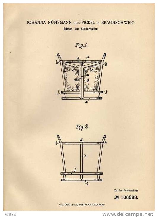 Original Patentschrift - Büstenhalter , BH , 1899 , J. Nühsmann In Brauschweig !!! - Vor 1900