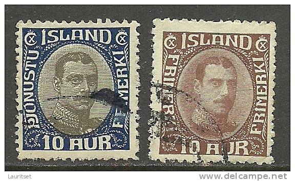 ISLAND. 2 Alte Briefmarken, König Christian O - Used Stamps
