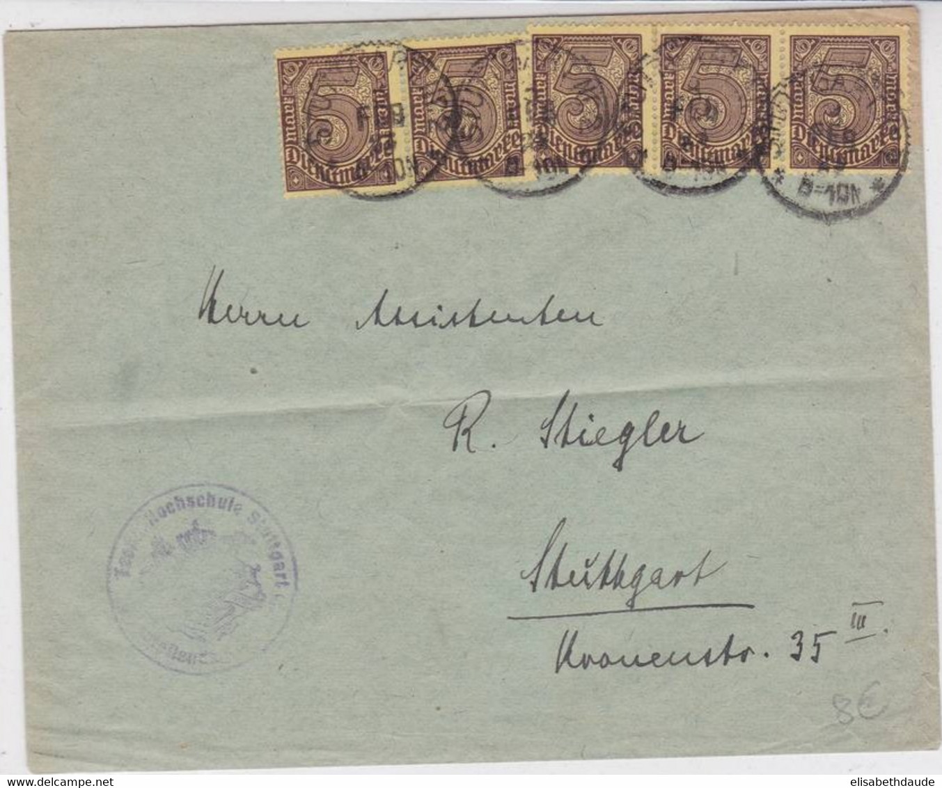 1923 - INFLA - ENVELOPPE De SERVICE (DIENSTMARKE) De STUTTGART Avec AFFRANCHISSEMENT à 25 MARKS - Dienstmarken