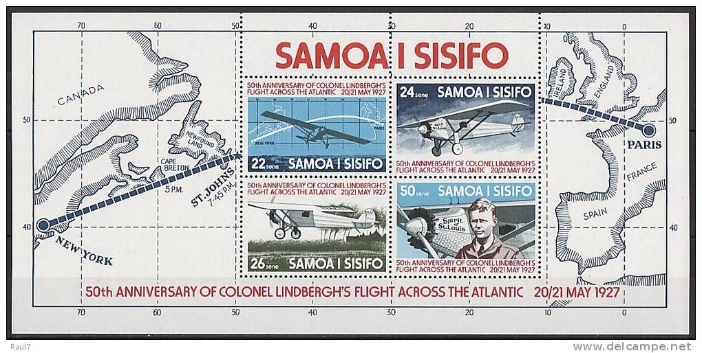 SAMOA 1977 - 50e Ann Vol Transatlantique Nord C. Lindbergh - BF Neufs // Mnh - Samoa