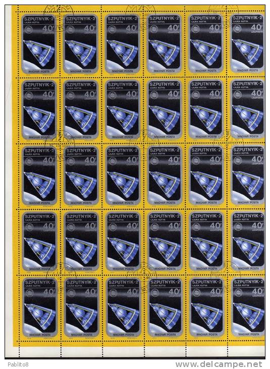 HUNGARY - UNGHERIA - MAGYAR 1975 SPACE SZPUTNYIK 2 LJKA KUTYA - SPAZIO SHEET - FOGLIO USED - Full Sheets & Multiples