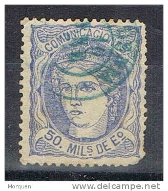 Sello 50 Milesimas Alegoria 1870, Fechador Azul DENIA (Valencia), Num 107 º - Used Stamps