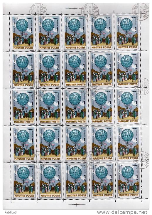 HUNGARY - UNGHERIA - MAGYAR 1983 Transport Hot-Air Balloon Bicent Manned Flight Menner's Balloon 1811 SHEET FOGLIO USED - Feuilles Complètes Et Multiples