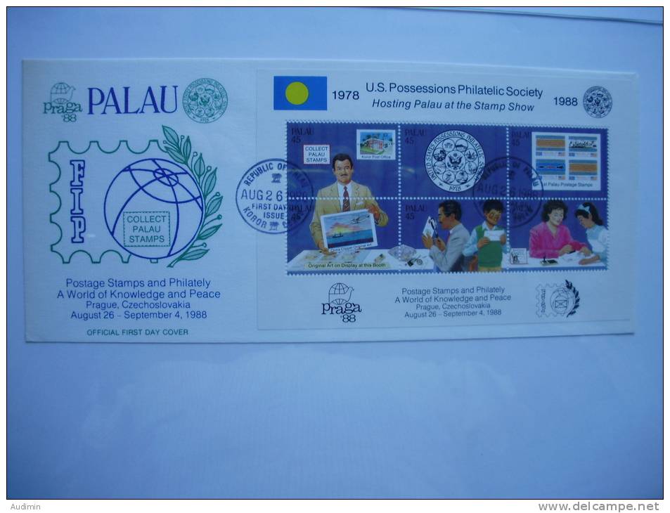 Palau Block 4 FDC 10 Jahre Philatelistische Arbeitsgemeinschaft Der Amerikanischen Besitzungen - PRAGA ´88 - Palau