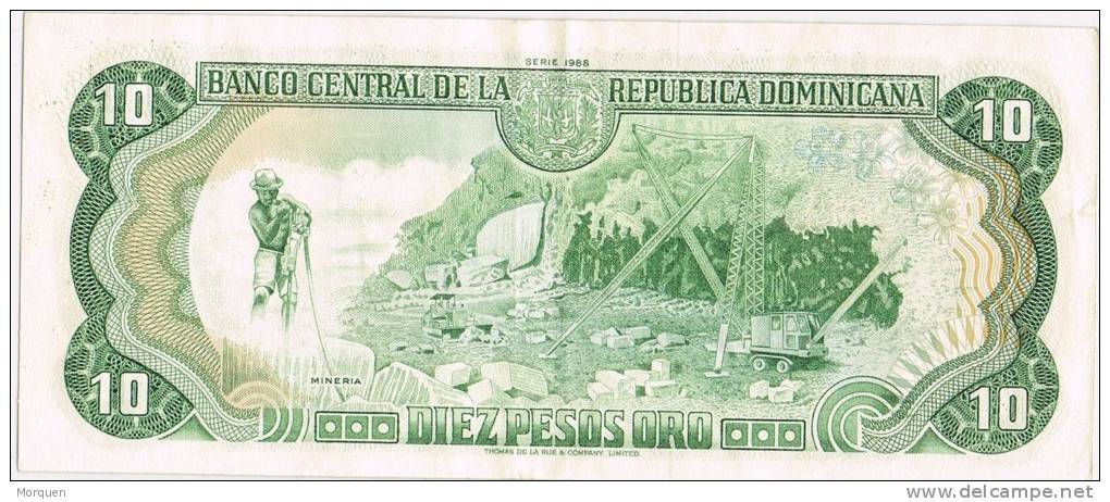 Billete 10 Pesos Republica DOMINICANA, Mella Y Mineria - Dominicaine