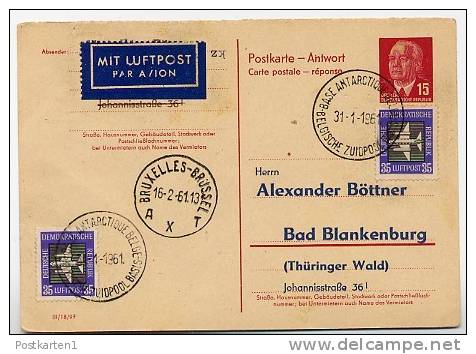 ANTARCTICA BELGIAN BASE 1961 On East German Reply Postal Card P65 A Special Print - Research Stations